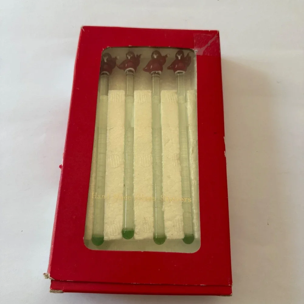 Drulane Designs Towle Santa Claus Glass Drink Stirrers Swizzle Sticks Set of 4